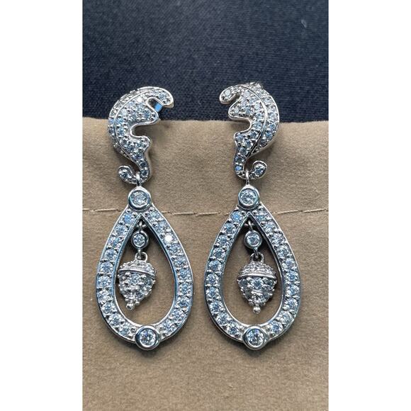 925 Silver CZ Dangle Drop Earrings Kate Middleton Bridal Replica New Free Ship! - Picture 1 of 7